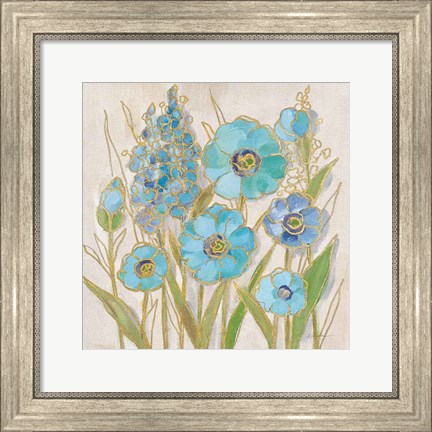 Framed Opalescent Floral I Blue Print