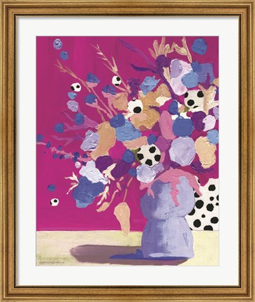 Framed Magenta Polka Dot Floral Print