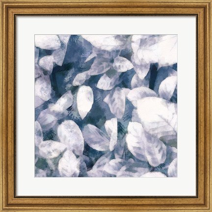 Framed Blue Shaded Leaves III Print