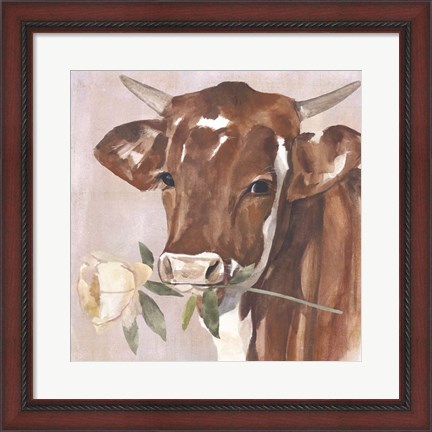 Framed Peony Cow I Print