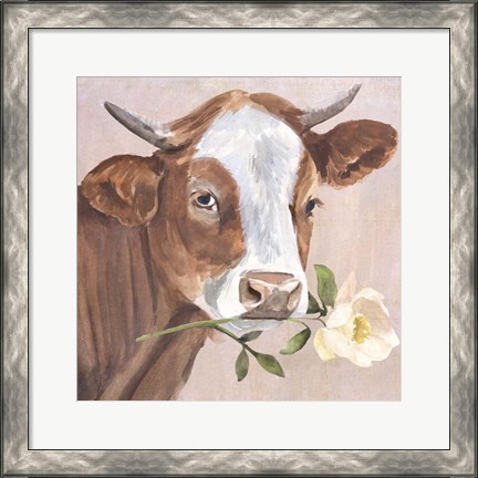 Framed Peony Cow II Print