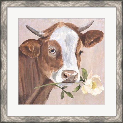 Framed Peony Cow II Print