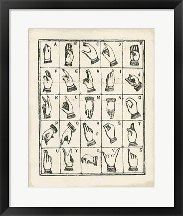 Framed Vintage Sign Language Alphabet Print