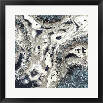 Framed Blue Silver Marble I Print