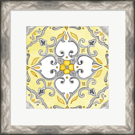 Framed Jewel Medallion yellow gray IV Print