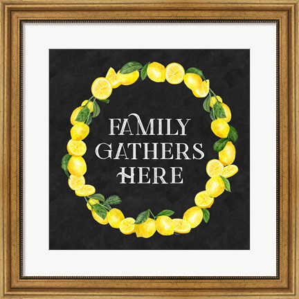 Framed Live with Zest wreath sentiment II-Family Gathers Print