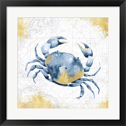 Framed Deep Blue Sea V White Gold Print