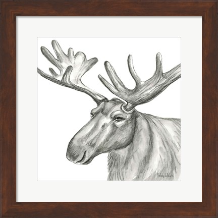 Framed Watercolor Pencil Forest I-Moose Print