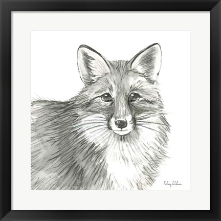 Framed Watercolor Pencil Forest III-Fox Print