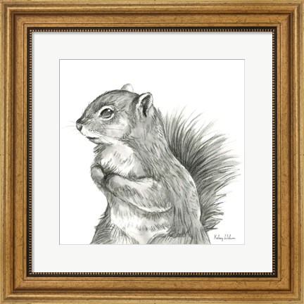 Framed Watercolor Pencil Forest IV-Squirrel Print