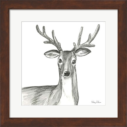 Framed Watercolor Pencil Forest VIII-Deer Print