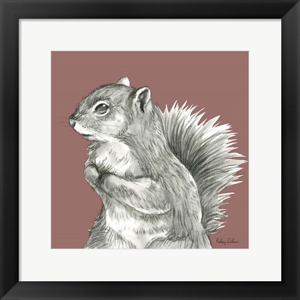 Framed Watercolor Pencil Forest color IV-Squirrel Print