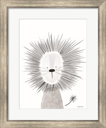 Framed Lion Line Drawing 2 Print