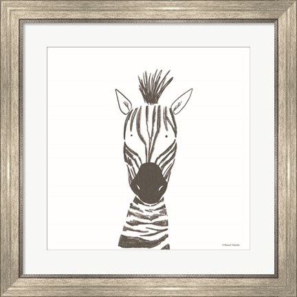 Framed Zebra Line Drawing Print