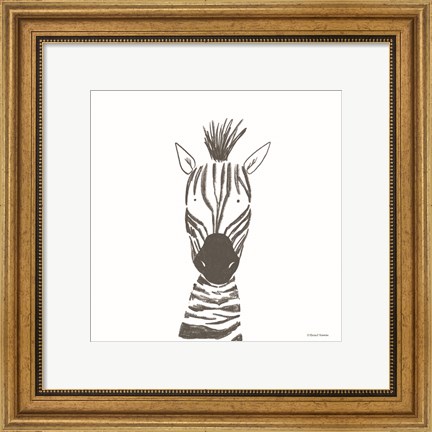 Framed Zebra Line Drawing Print