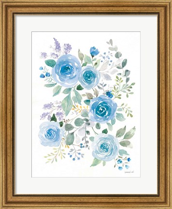 Framed Lush Roses II Blue Print