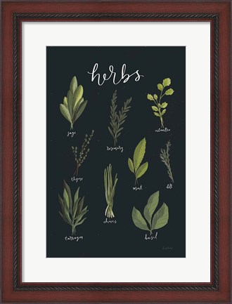 Framed Light Green Herbs I Black Print