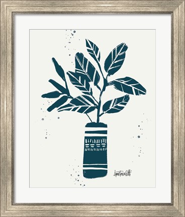 Framed Monochrome Blue Botanical Sketches VI Print