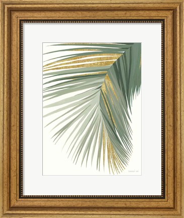 Framed Retro Big Leaf II Reversed Green Gold Print