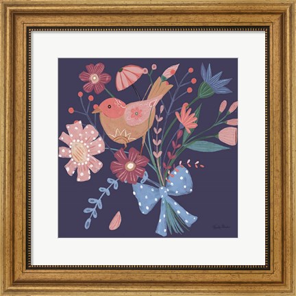 Framed Royal Birds V Purple Print