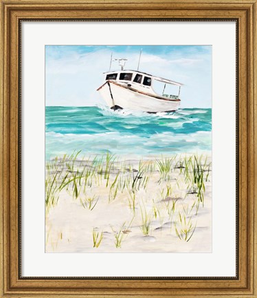 Framed Boat By The Shore Print