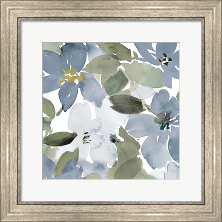 Framed Contemporary Blue Blooms Square Print