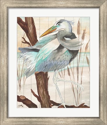 Framed Heron On Branch II Print