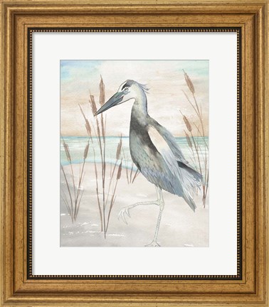 Framed Heron by Beach Grass II Print