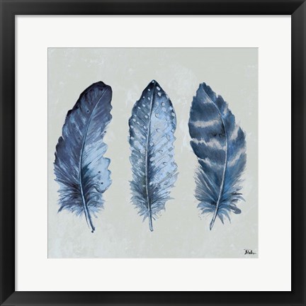 Framed Indigo Feathers I Print