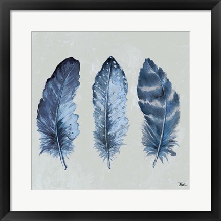 Framed Indigo Feathers I Print