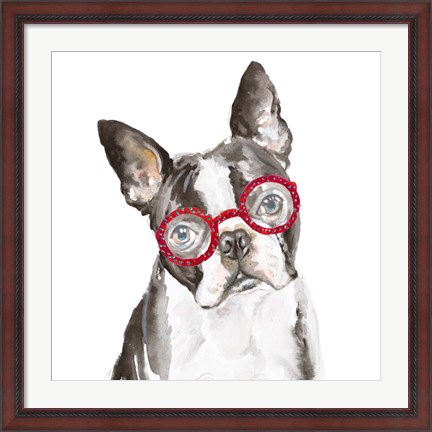 Framed French Bulldog with Glasses Print