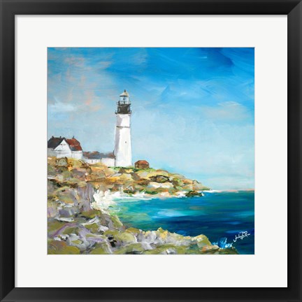 Framed Lighthouse on the Rocky Shore I Print