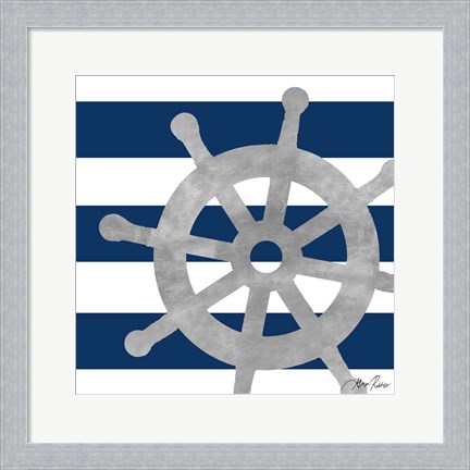 Framed Silver Coastal on Blue Stripe III Print