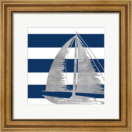 Framed Silver Coastal on Blue Stripe IV Print