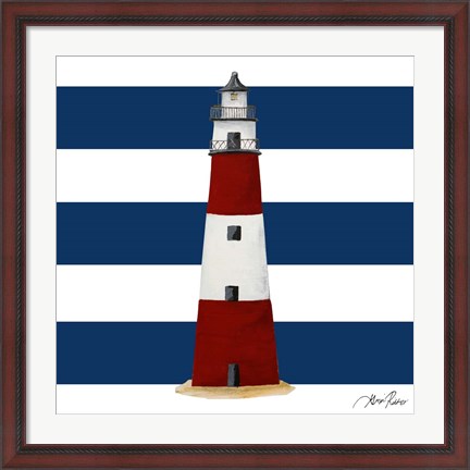 Framed Nautical Stripe Lighthouse Print