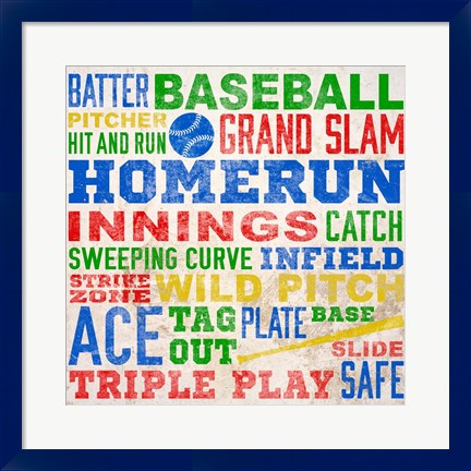 Framed Colorful Baseball Typography Print