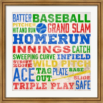 Framed Colorful Baseball Typography Print