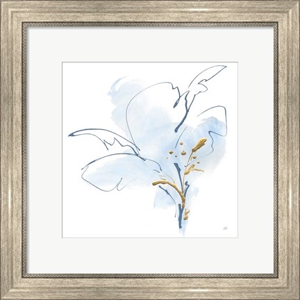 Framed Blue and Gold Floral IV Print