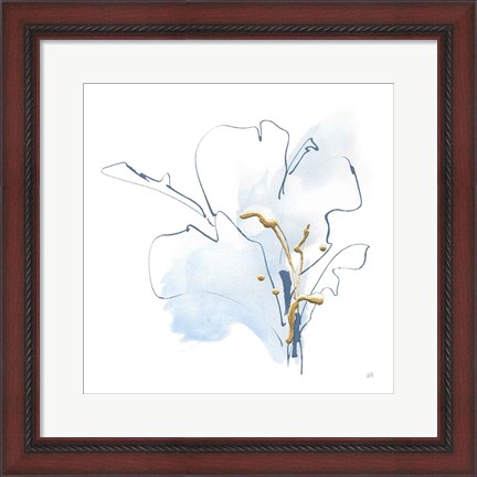 Framed Blue and Gold Floral I Print