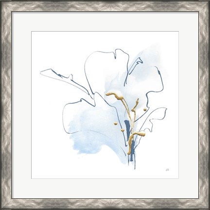 Framed Blue and Gold Floral I Print