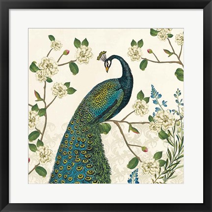 Framed Peacock Arbor I Ivory v2 Print