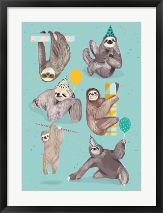 Framed Party With Sloths Print