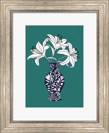 Framed Lily On Teal Print