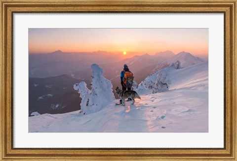 Framed Snowboarder and his Dog Print