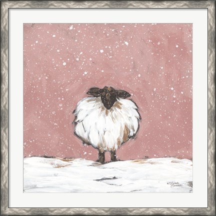 Framed Pastel Pink Winter Sheep Print