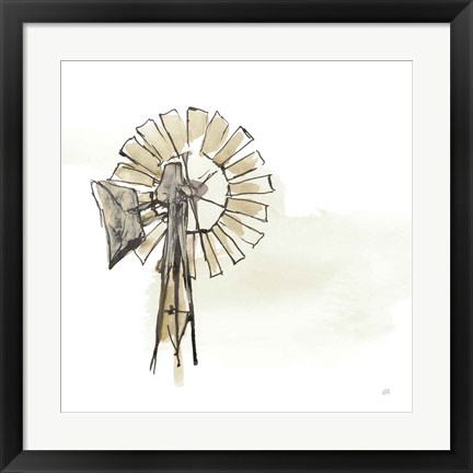 Framed Windmill II Neutral Print