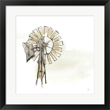 Framed Windmill II Neutral Print