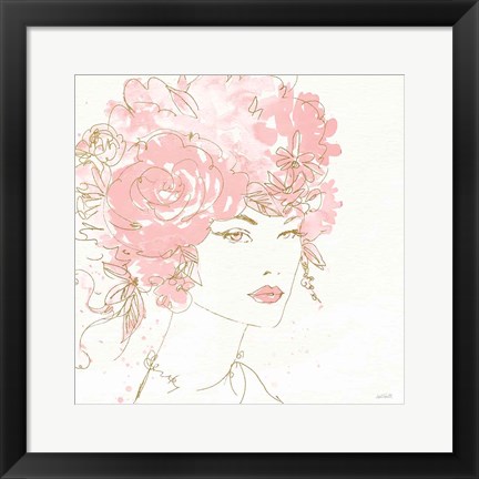 Framed Floral Figures I Pink Gold Sq Print