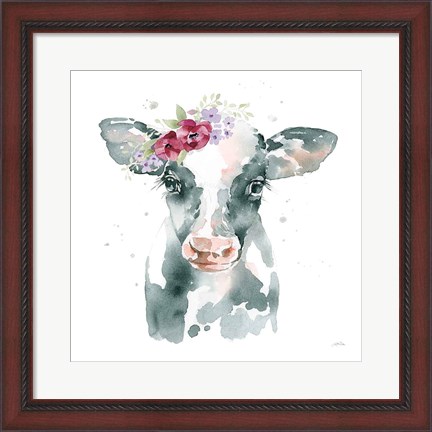 Framed Floral Cow Pink Sq Print