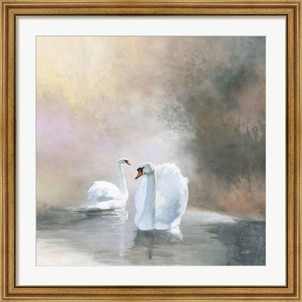 Framed Swans in Mist Print